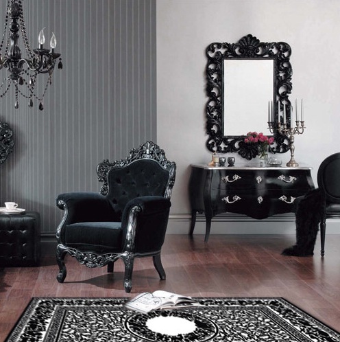 Salon w stylu glmour w czerni i szarości